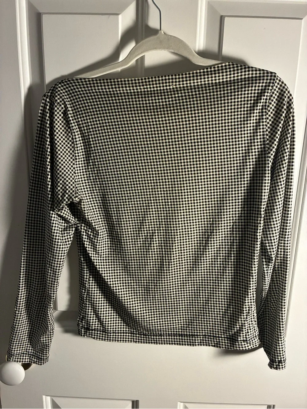 Doen Black & White Gingham Boatneck Long Sleeve Top - Picture 4 of 5